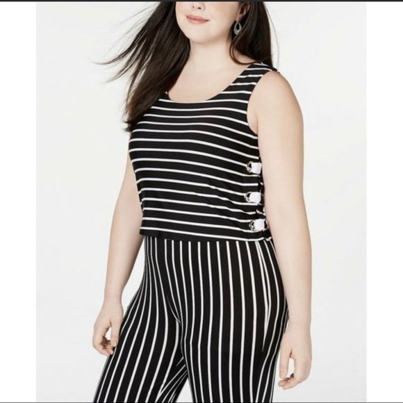 NY Collection Lace Up Black & White Striped Jumpsuit in a Plus Size 3X NWT - Picture 3 of 13